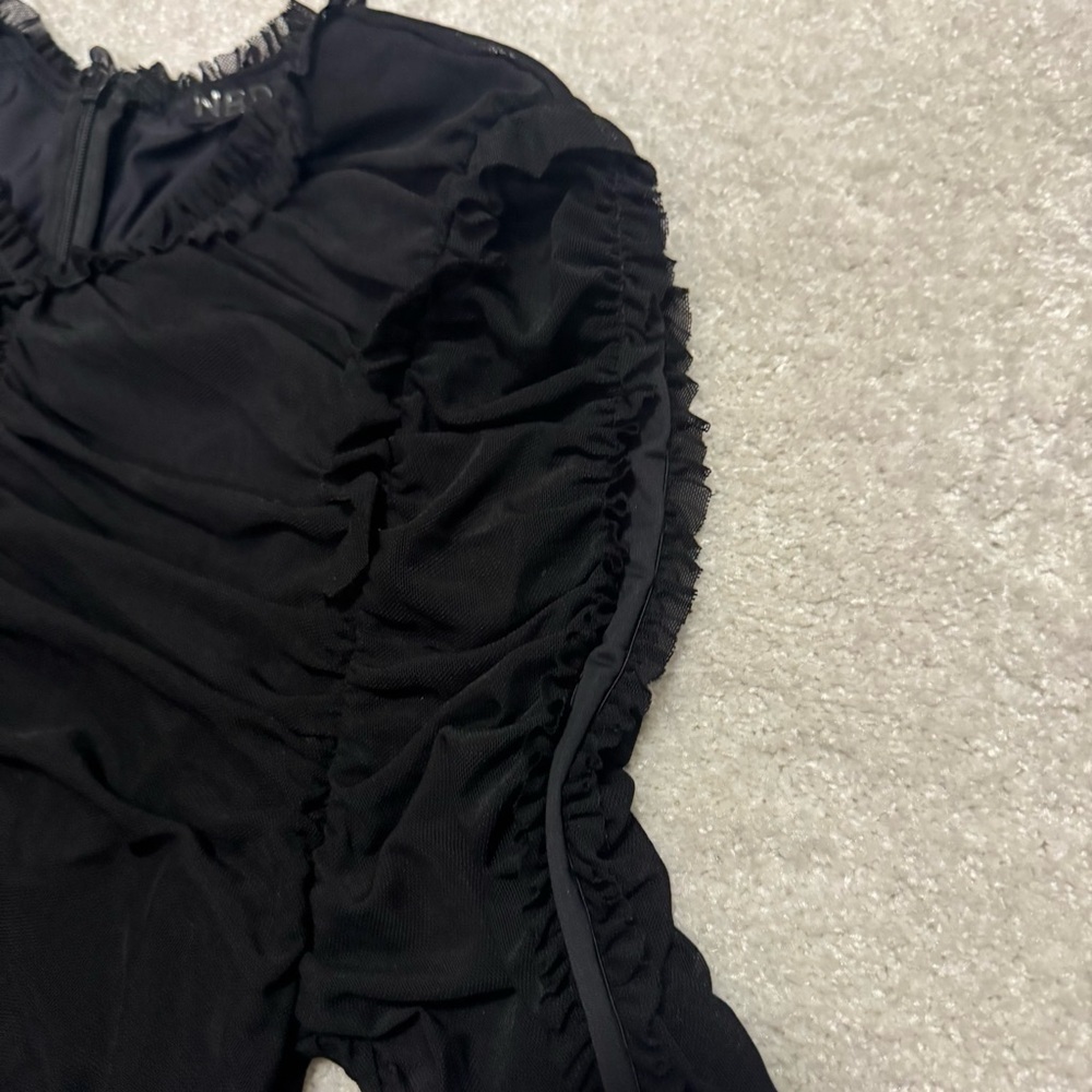NBD REVOLVE Ruched Long Sleeve Mesh Cocktail Formal Mini Black Dress - x large - Picture 6 of 7